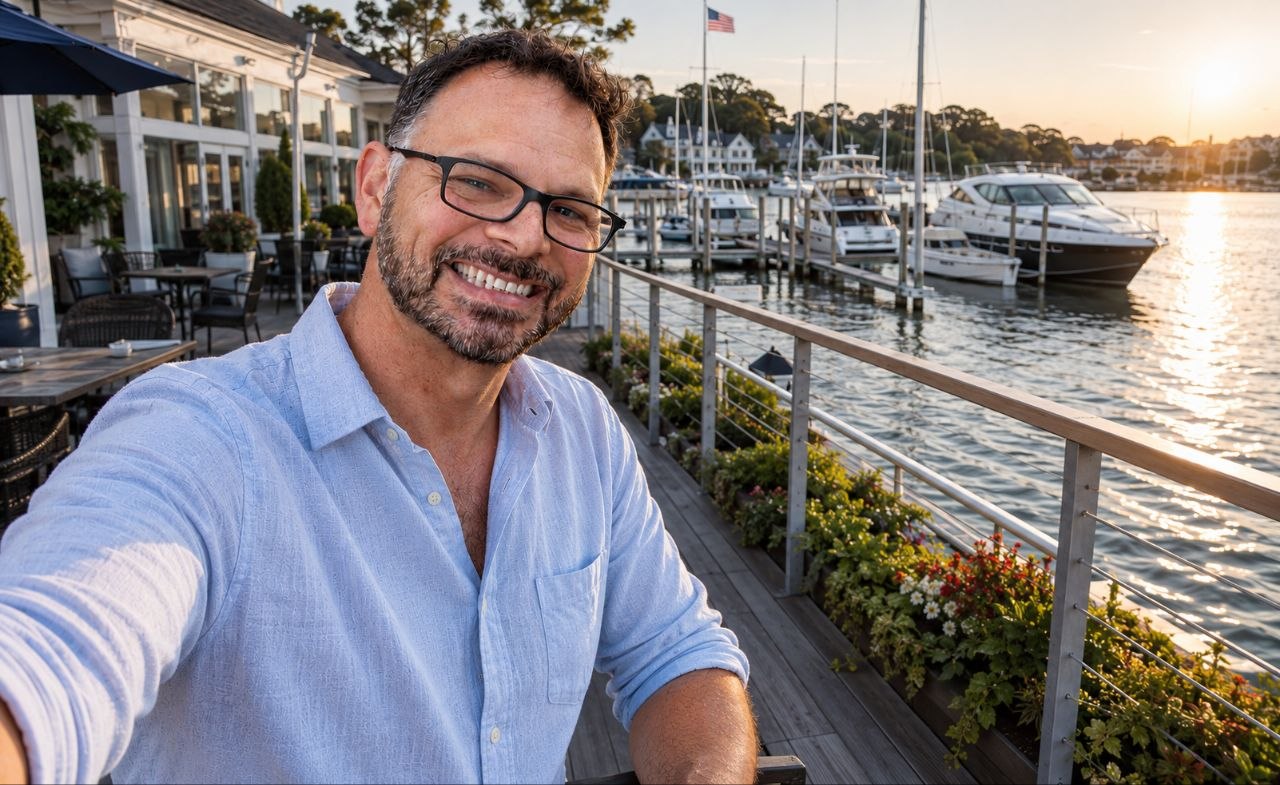 Eric O'Keefe at a marina